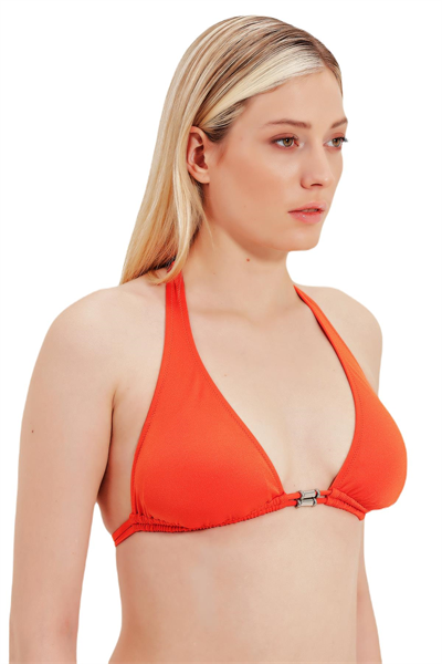 Zeki Aksesuar Detaylı Boyundan Bağlamalı Turuncu Bikini Üst 