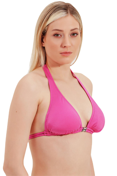 Zeki Aksesuar Detaylı Boyundan Bağlamalı Pembe Bikini Üst 