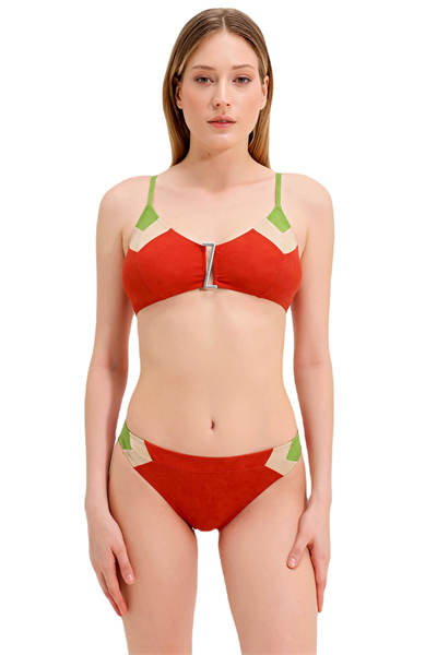 Zeki Aksesuar Detaylı Turuncu Bikini Takım