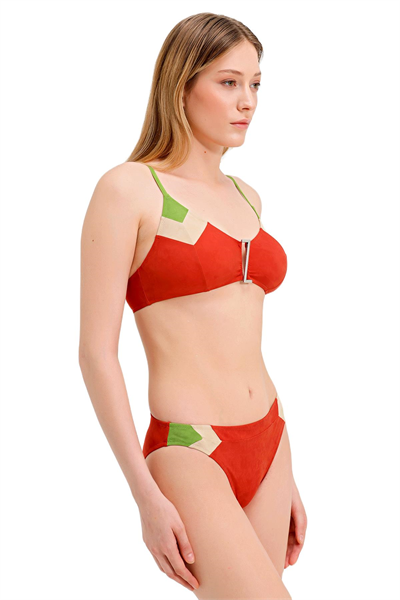 Zeki Aksesuar Detaylı Turuncu Bikini Takım