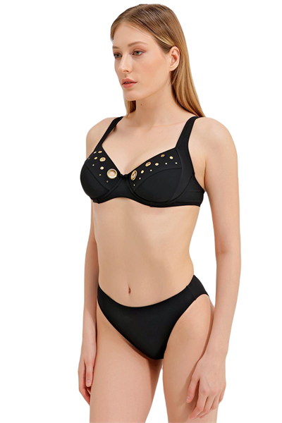 Zeki Altın Aksesuar Detaylı Siyah Bikini Takım