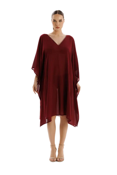 Zeki Bordo Keten Elbise EL.5115-26 
