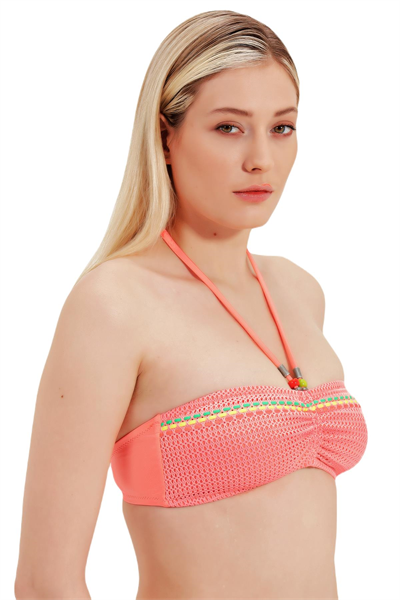 Zeki Cam Boncuk Detaylı Straplez Bikini Üst 