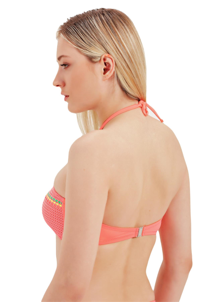 Zeki Cam Boncuk Detaylı Straplez Bikini Üst 