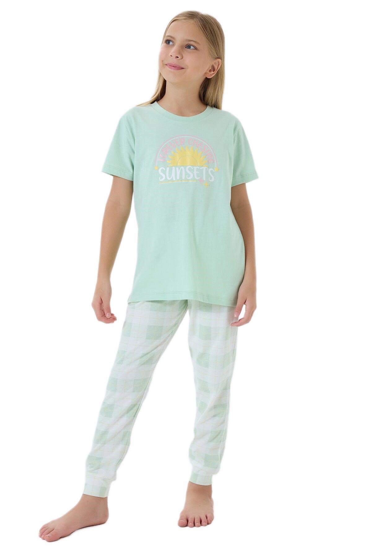 Arnetta Kız Çocuk Yeşil Pijama Takımı 3576-2 