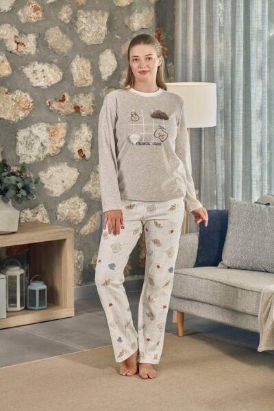 Cossy By Aqua Kadın Bej Melanj Desenli Pijama Takımı 27002 