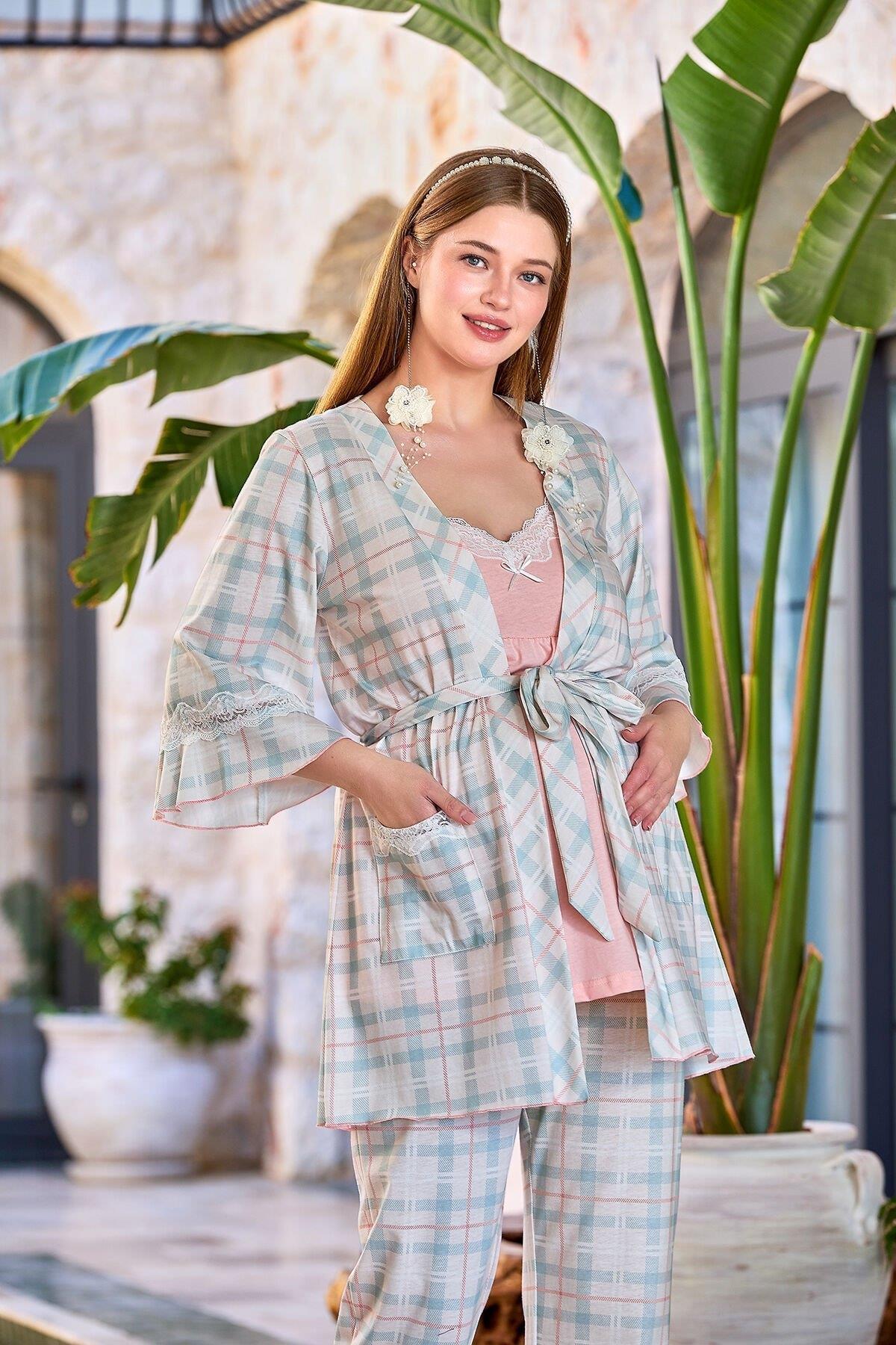 Cossy By Aqua Kadın Pudra 3'lü Pijama Takım A25631 