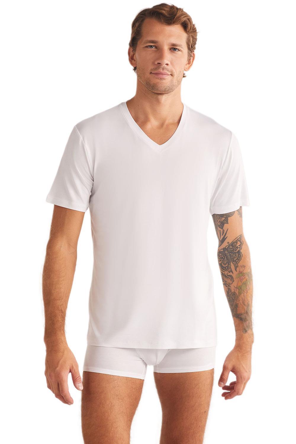 Kom Emilio V Yaka Modal Erkek Beyaz Tshirt 