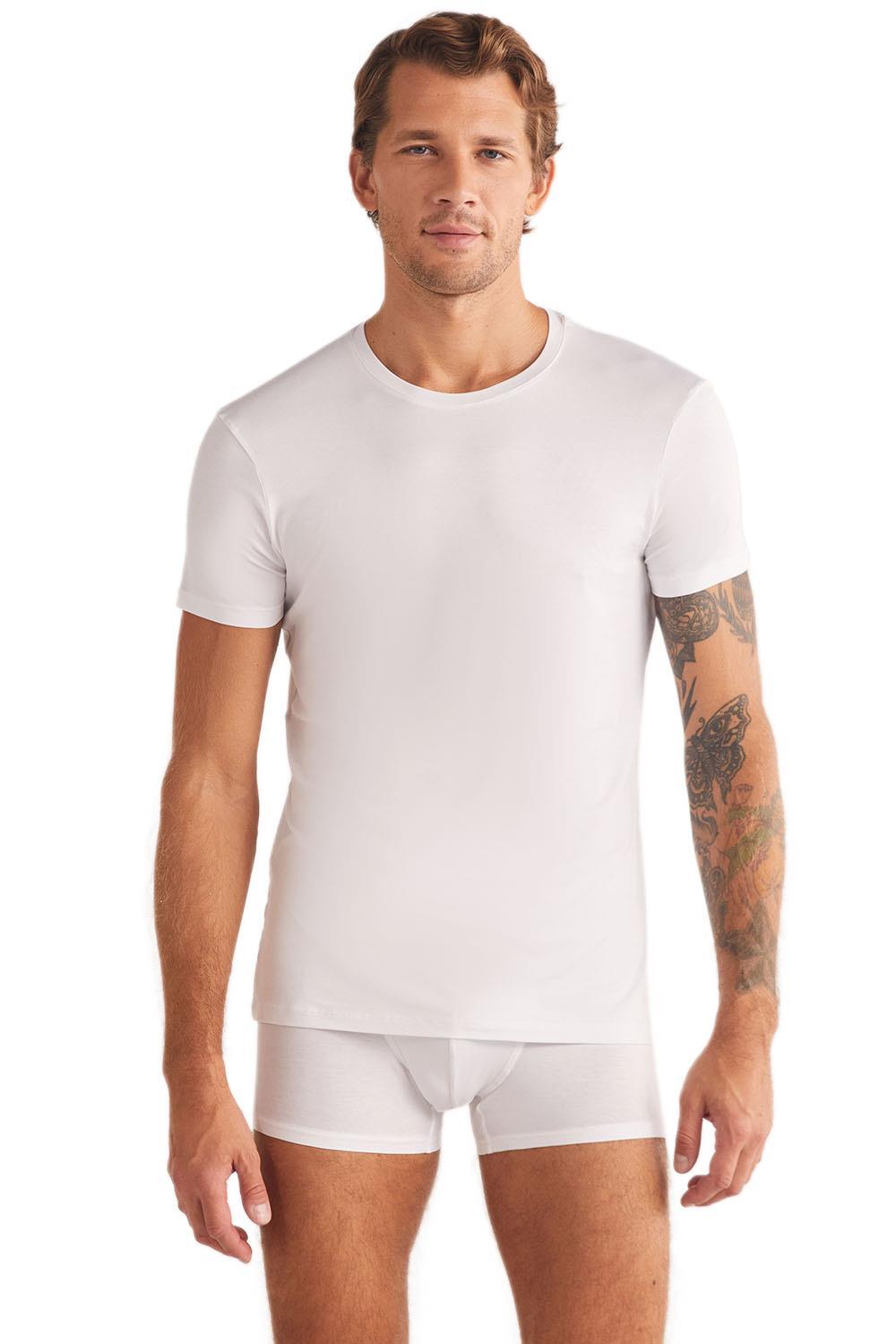 Kom Enzo Bisiklet Yaka Modal Erkek Beyaz Tshirt 