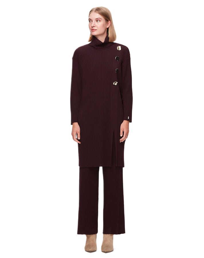 Miss Dalida Bordo Kalın Fitilli Bol Paça Triko Pantolon T25K-7008