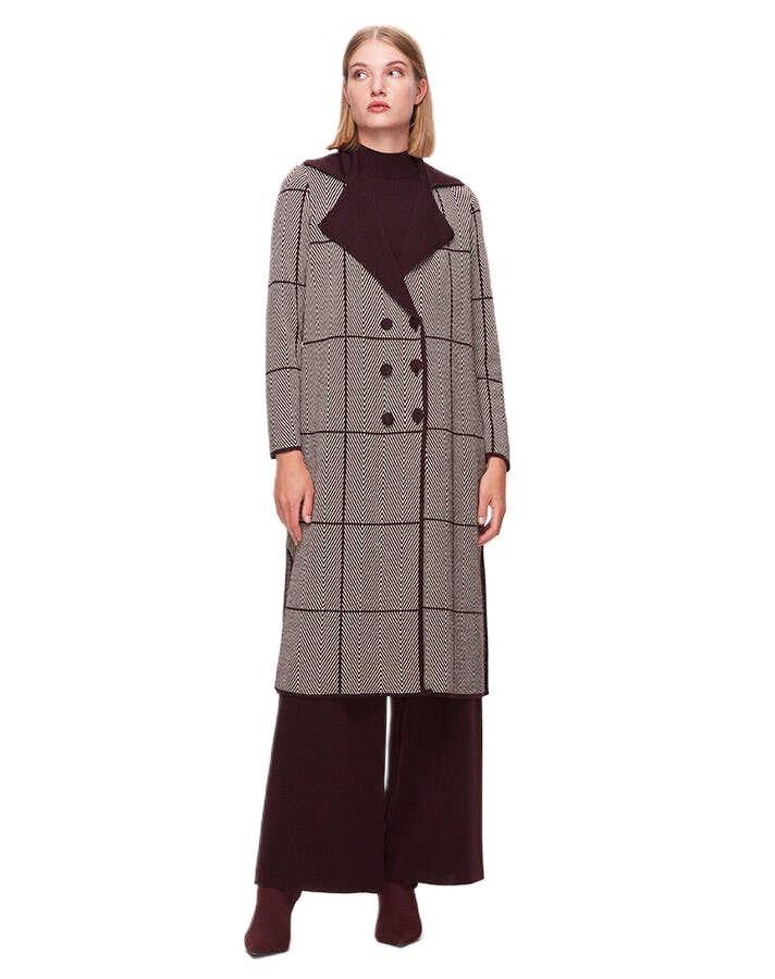Miss Dalida Bordo Zigzag Desenli Uzun Hırka T25K-9001