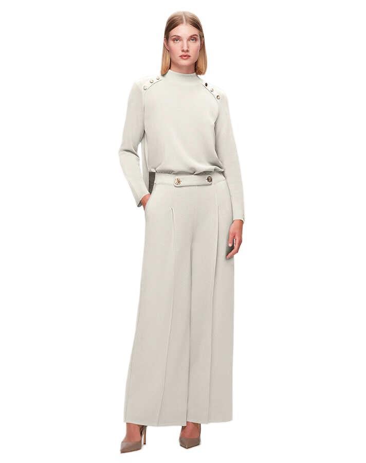 Miss Dalida Ekru Düğme Detaylı Bol Paça Pantolon T25K-7010