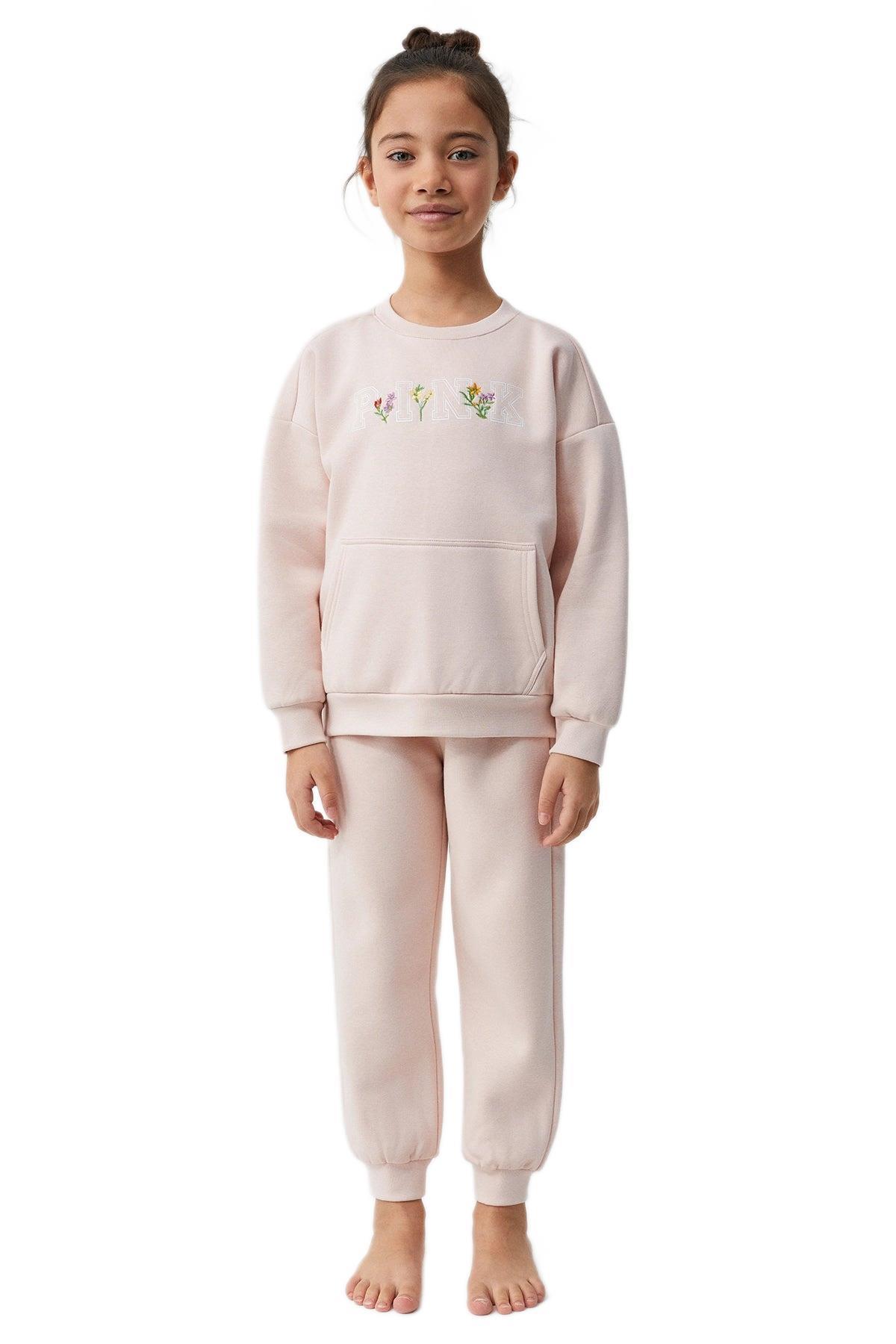 Penye Mood Kız Çocuk Pembe Pijama Takım PM9936 
