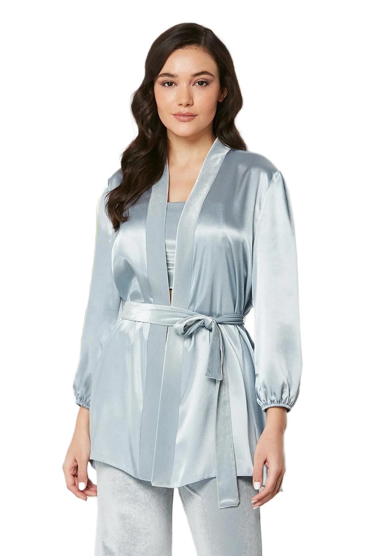 Pierre Cardin Kadın Kadife Saten 3'lü Crop'lu Pijama Takımı 2050 