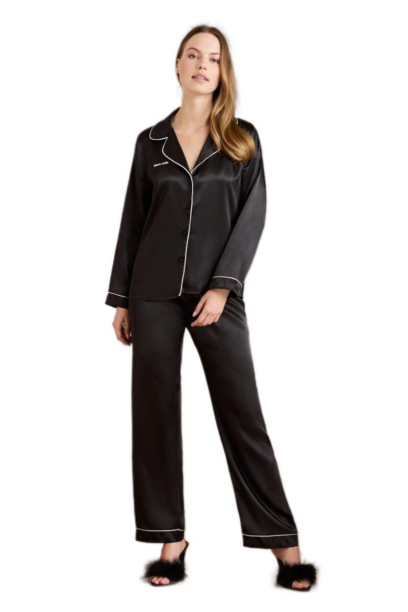 Pierre Cardin Kadın Siyah Saten Biyeli Pijama Takımı 1200
