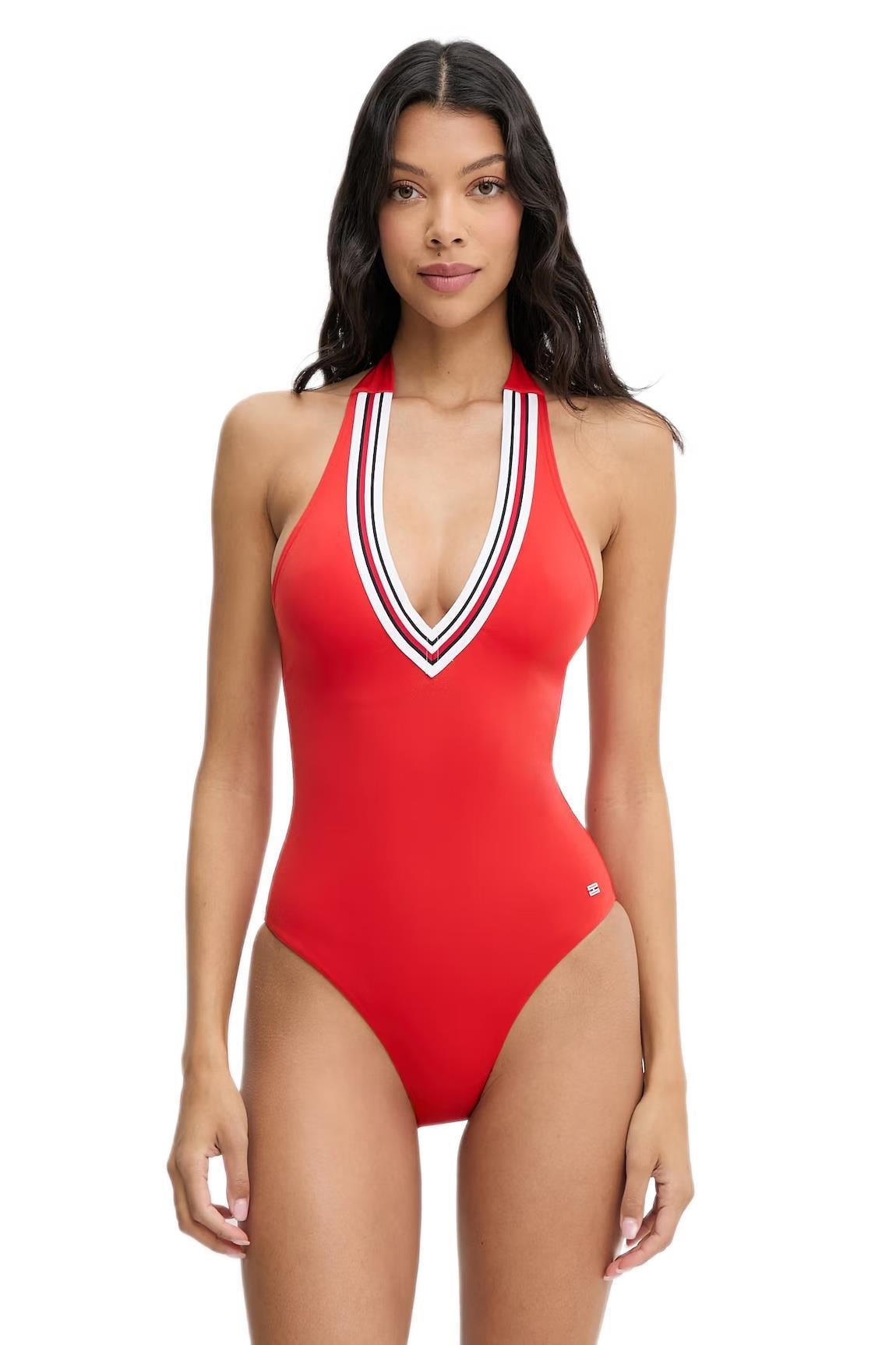 Tommy Hilfiger Kadın Kırmızı Boyundan Bağlamalı Mayo UW0UW06356 