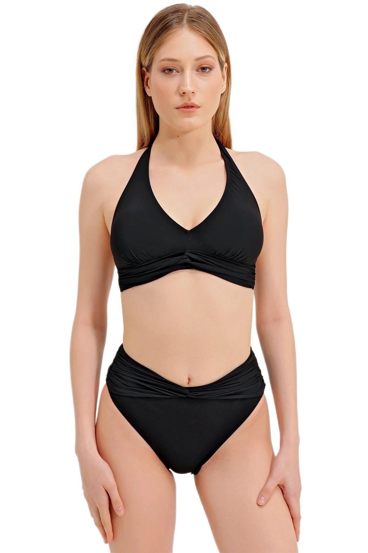 Zeki Yüksek Bel Siyah Bikini Takım