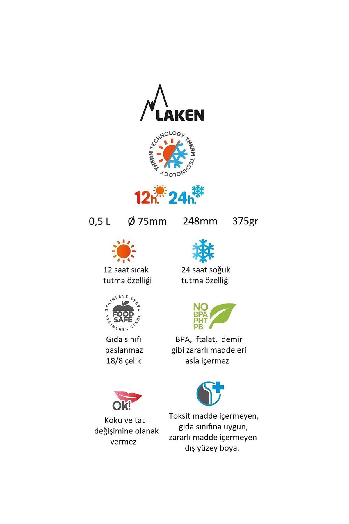 Laken Çelik 18/8 Bardak Kapaklı Termos Şişe 0,50L - Kırmızı LK1850R