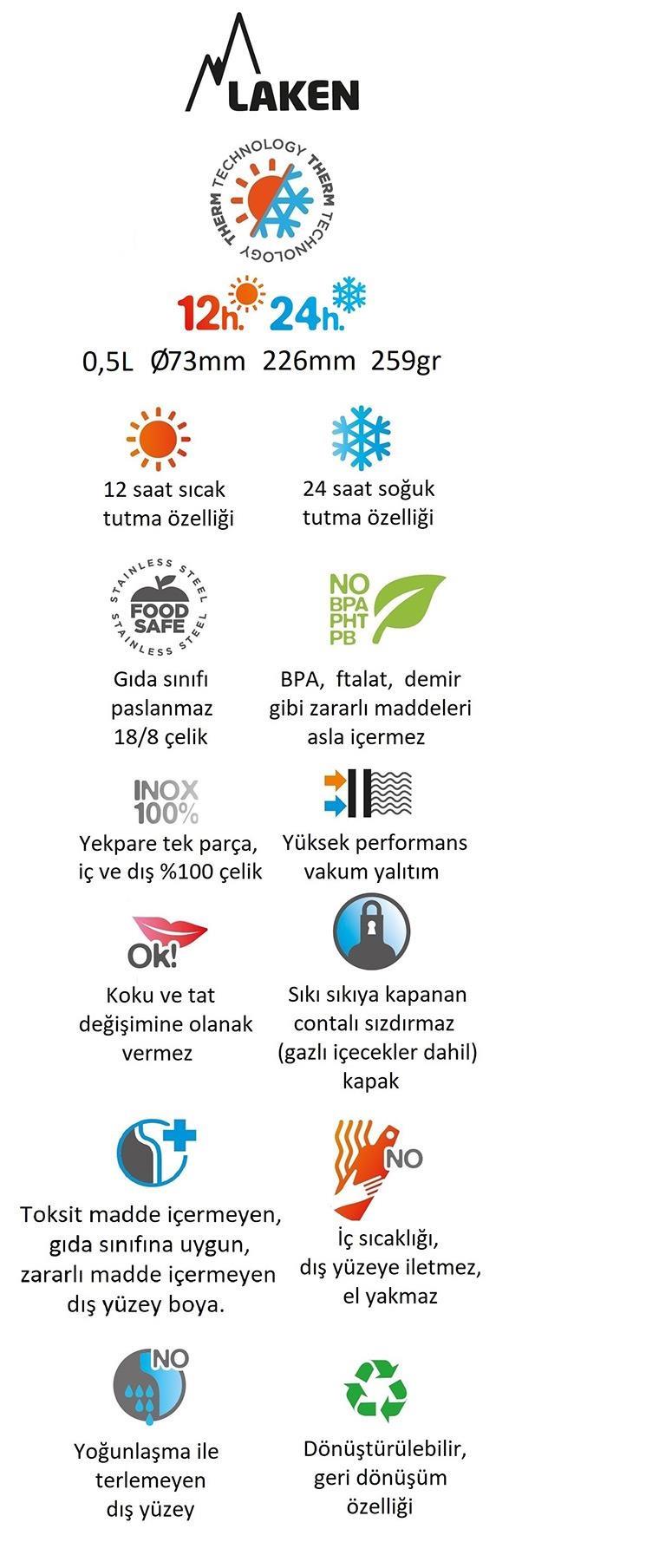 Laken Çelik 18/8 Futura Termos Şişe 0,50L - Turuncu LKTE5O