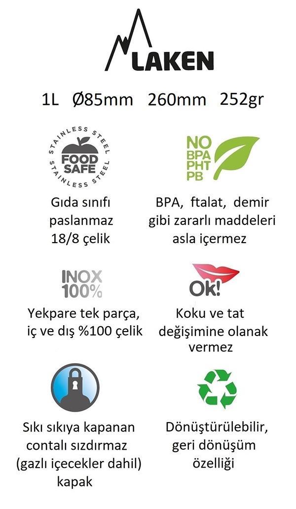 Laken Çelik 18/8 Vintage Basic Şişe 1L - Siyah LKBSH100NE
