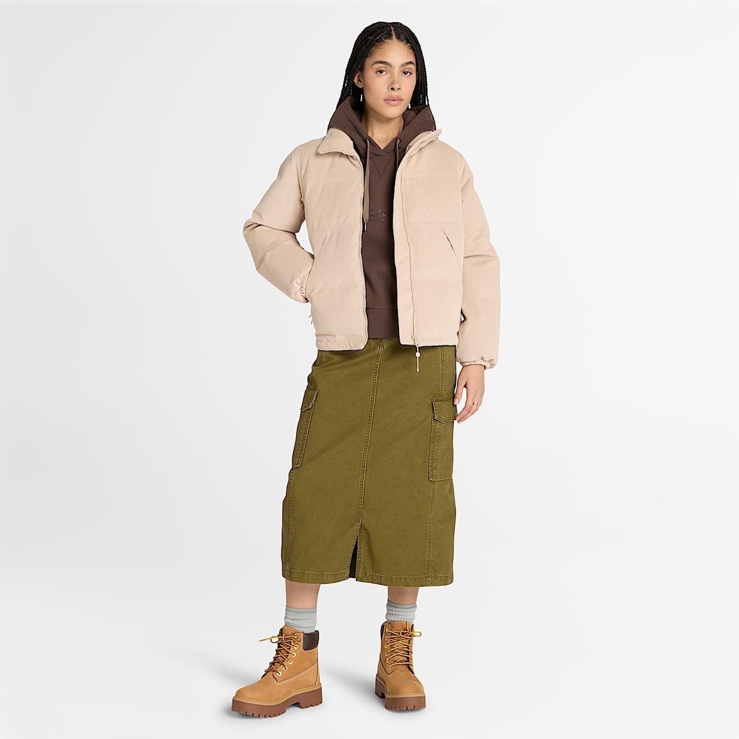 Timberland Kadın Bej Welch Mountain Su Geçirmez Fitilli Kadife Şişme Mont TB0A2R1DEYK1