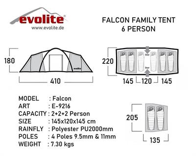 Evolite Falcon 6 Kişilik Aile Çadırı EVO-9216