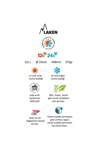 Laken Çelik 18/8 Bardak Kapaklı Termos Şişe 0,50L - Kırmızı LK1850R