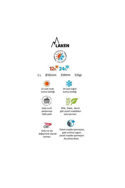 Laken Çelik 18/8 Bardak Kapaklı Termos Şişe 1L - Kırmızı LK18100R