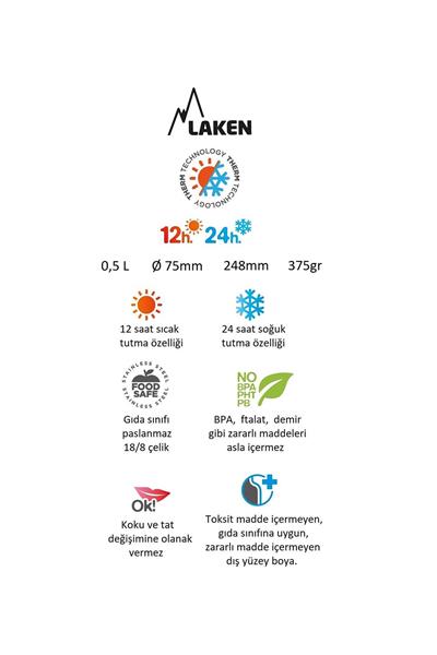 Laken Çelik 18/8 Bardak Kapaklı Termos Şişe 0,50L - Mavi LK1850A