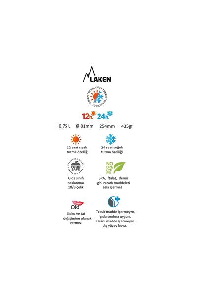 Laken Çelik 18/8 Bardak Kapaklı Termos Şişe 0,75L - Haki LK1875K