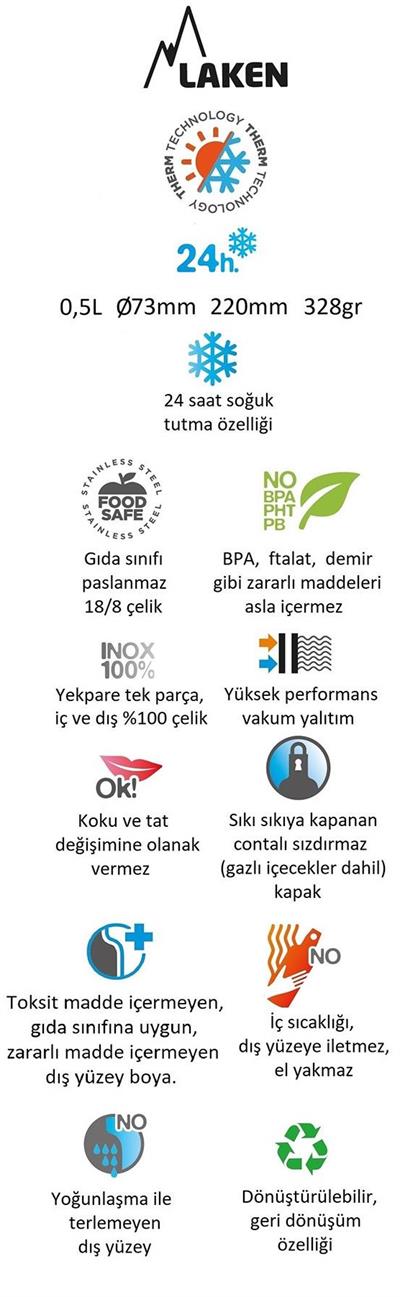 Laken Çelik 18/8 Jannu Termos Şişe 0,50L - Camgöbeği LKTJ5AC