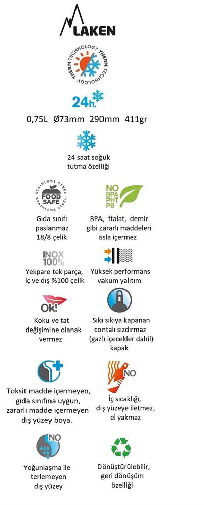 Laken Çelik 18/8 Jannu Termos Şişe 0,75L - Beyaz LKTJ7B