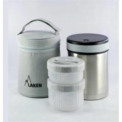Laken Çelik 18/8 Termos Yemek Sefer Tası+Nprnn Kılıflı 1L - Gri LKP10