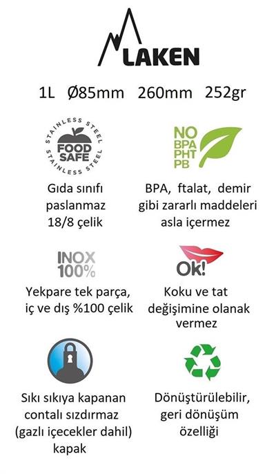 Laken Çelik 18/8 Vintage Basic Şişe 1L - Siyah LKBSH100NE