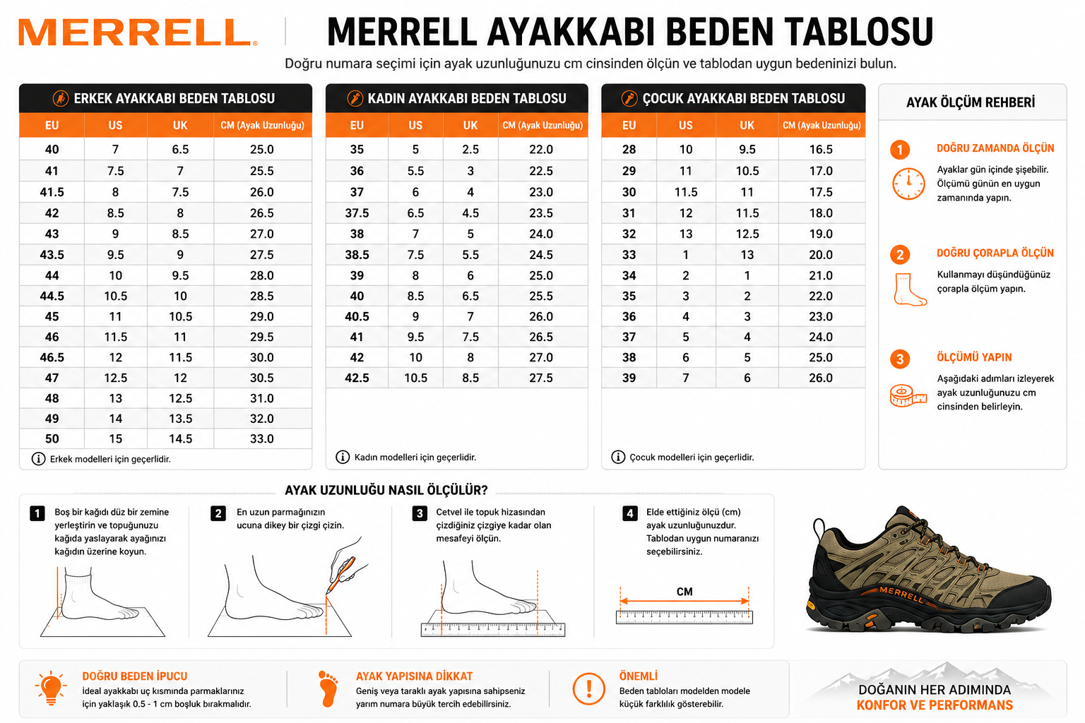 Merrell beden tablosu
