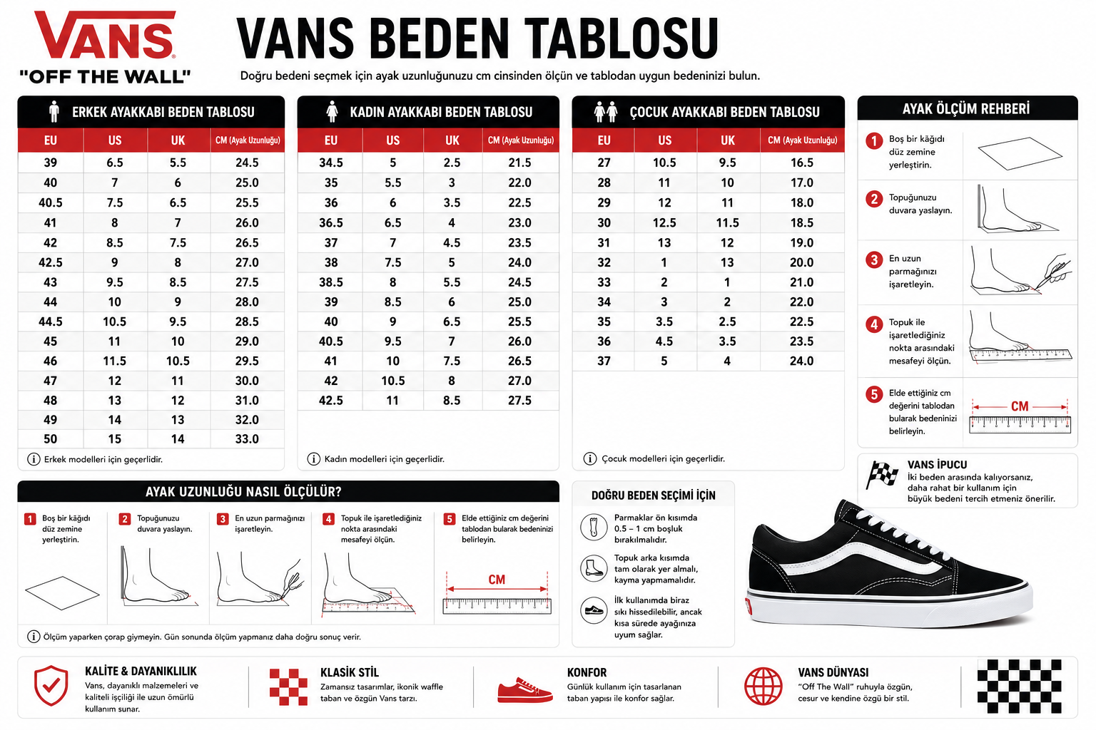 Vans beden tablosu