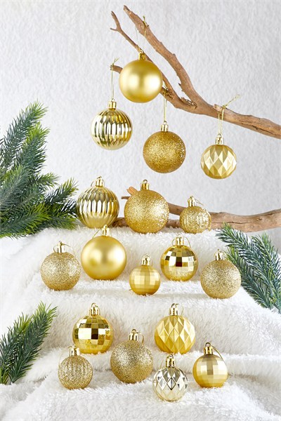 20li Karışık Desenli Yılbaşı Süsü Gold Cici Top