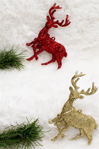 2li Geyik Gold-kırmızı Yılbaşı Süsü 12*7cm
