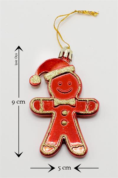 2li Kurabiye Adam Kırmızı Yılbaşı Çam Ağacı Süsü 9 Cm