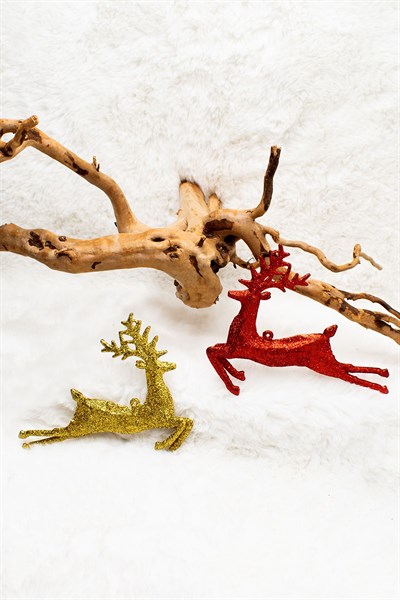 2li Run Geyik Gold-kırmızı Yılbaşı Çam Ağacı Süsü