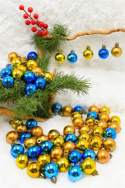 3 cm 72 Adet Mavi-Gold Cici Top Yılbaşı Çam Ağacı Süs