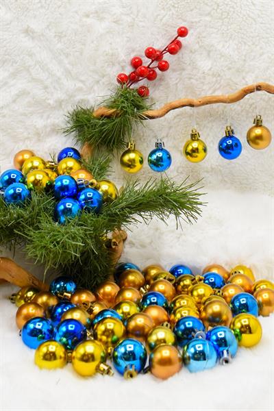 3 cm 72 Adet Mavi-Gold Cici Top Yılbaşı Çam Ağacı Süs