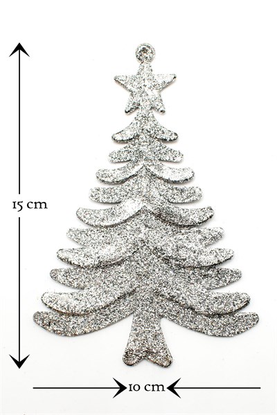3lü Simli Çam Ağacı Gümüş-kırmızı Yılbaşı Çam Ağacı Süsü 15*10 Cm