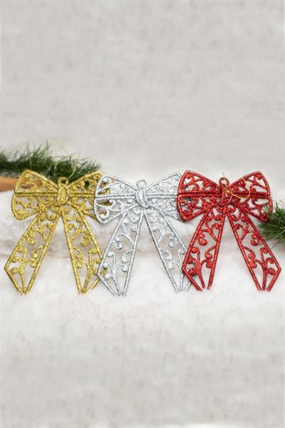 3lü Simli Kurdela Yılbaşı Çam Ağacı Süsü 14*11cm