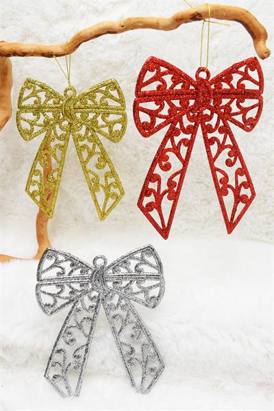 3lü Simli Kurdela Yılbaşı Çam Ağacı Süsü 14*11cm