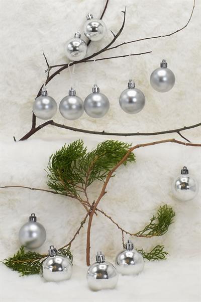 4 cm 12li Gümüş Cici Top (6 Parlak-6 Metalize) Yılbaşı Ağacı Süs