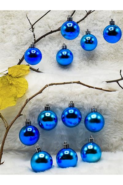 4 cm 12li Mavi Cici Top (6 Parlak-6 Metalize) Yılbaşı Ağacı Süs