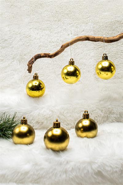 4 cm 6lı Gold Cici Top Yılbaşı Çam Ağacı Süsü (3 Metalize-3 Parlak)