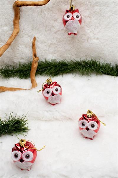 4lü Baykuş Süs Yılbaşı Çam Ağacı Süsü 10cm
