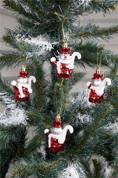 4lü Yılbaşı Çam Ağacı Şapkalı Kardan Adam Süs 8 Cm